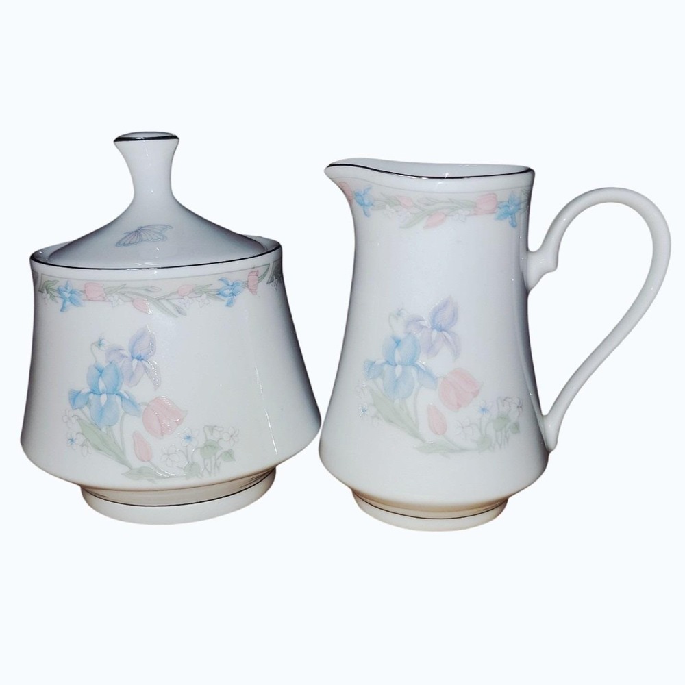 Vintage Illusions by Excel Center Stage Creamer Sugar Bowl Set Floral Platinum